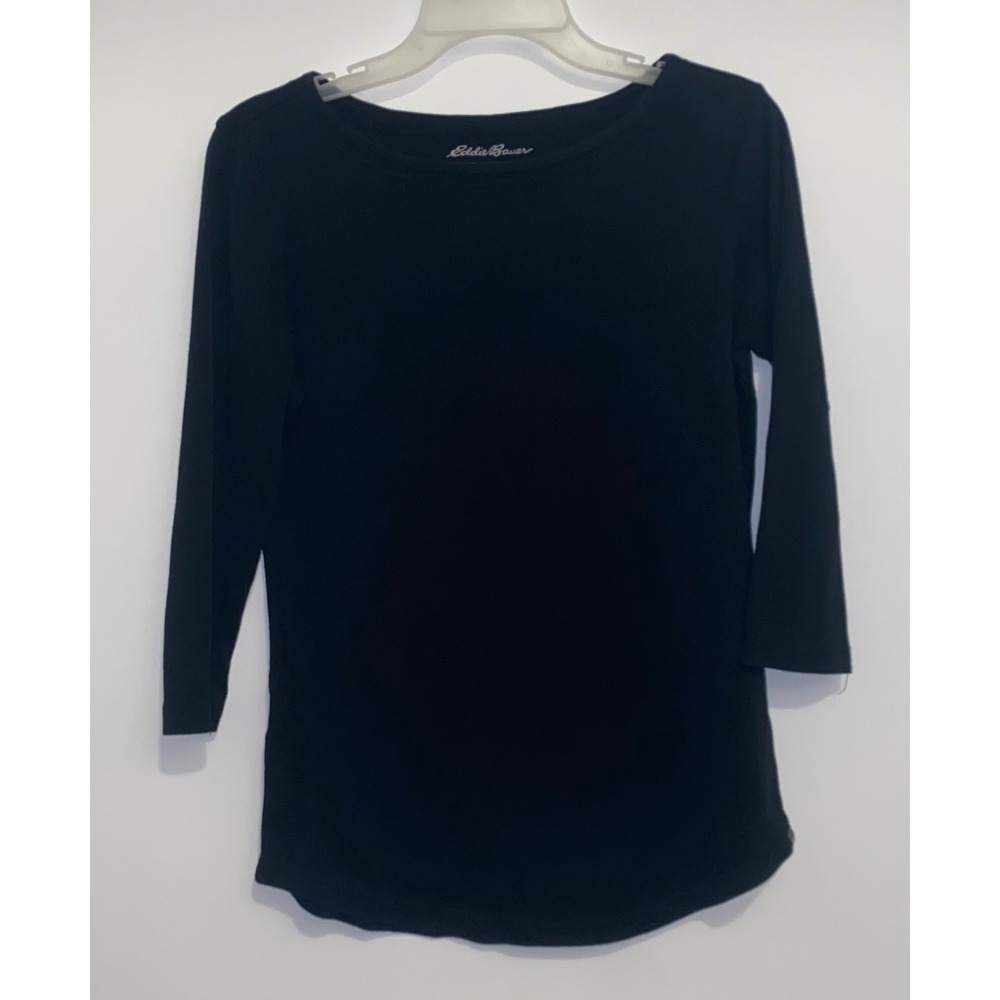 Eddie Bauer Outdoor Womens Black 3/4 Sleeve Boat Neck Cotton Top Size M